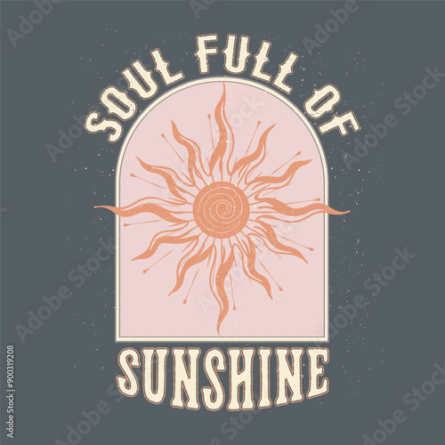Soul Full of Sunshine. abstract art. Ocean wave. beach vibes. Sunshine all the time. Sun vector graphic design for apparel, stickers, posters, background and others.