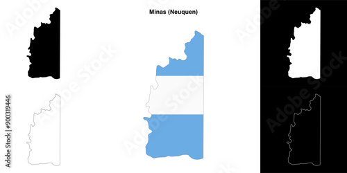 Minas department (Neuquen) outline map set