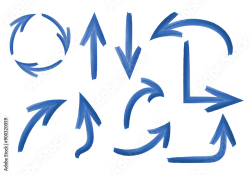 Hand drawn blue arrows with watercolor effect
