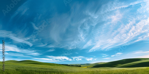 Expansive Scenic Meadow Under Vast Open Sky Framing Peaceful Rolling Hills Landscape