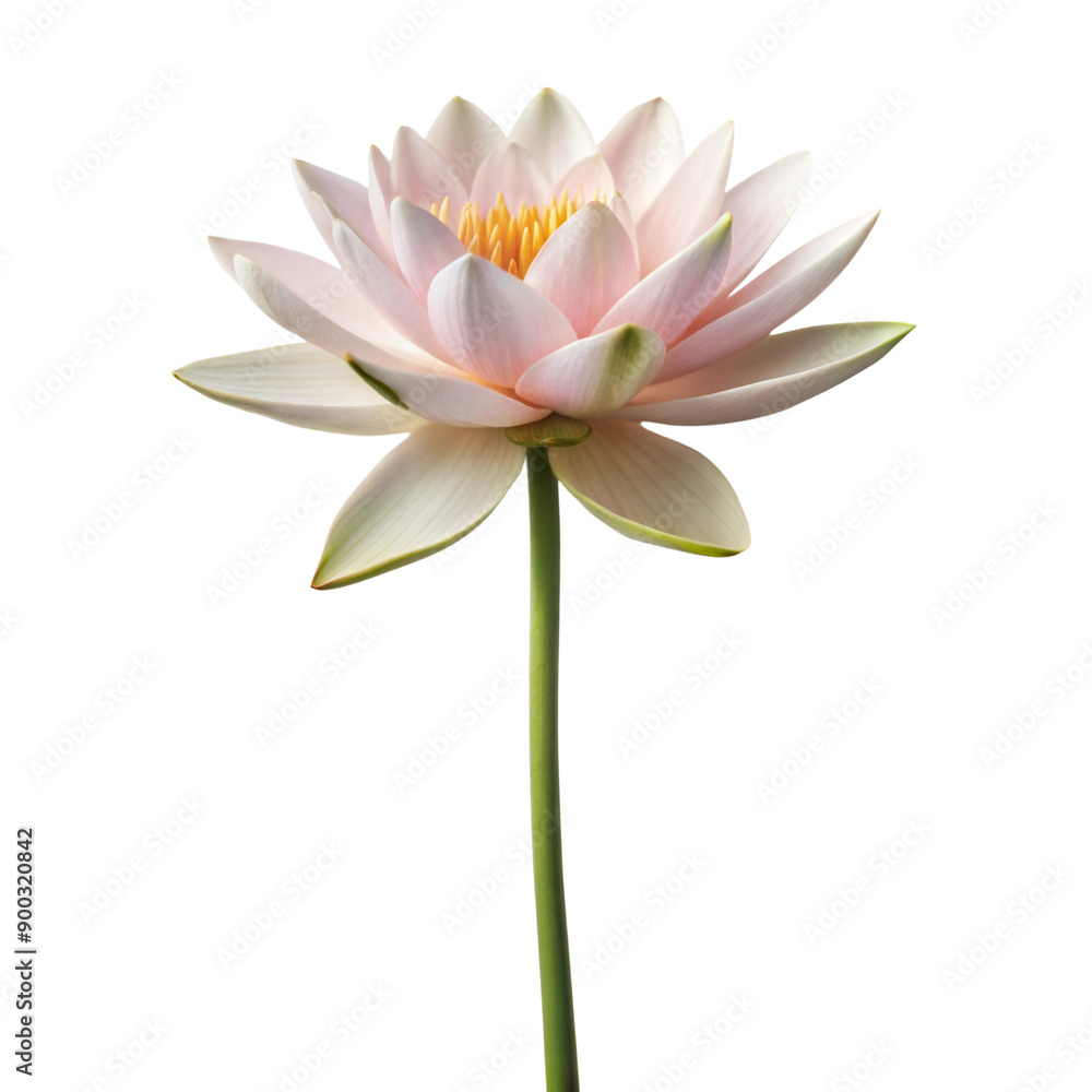 Fototapeta premium single water lily flower long stem isolated on white background