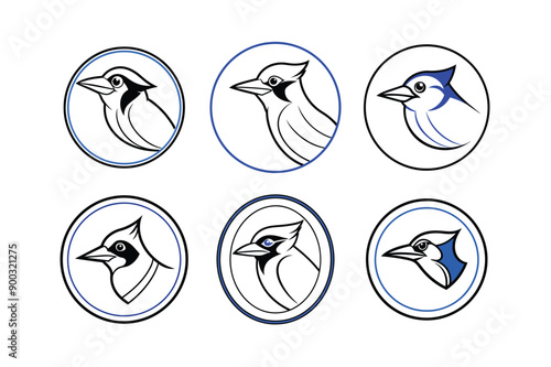 Logo of blue jay bird, labeled line art vector design illustration. photo