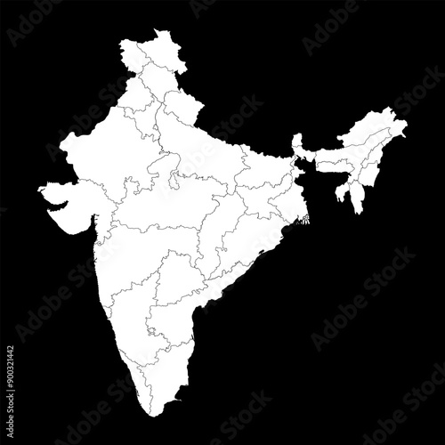 India map with administrative divisions. Vector illustration.