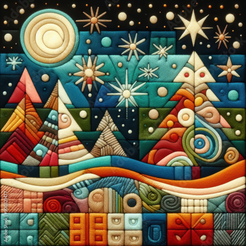 Felt art patchwork, christmas concept, colorful holiday