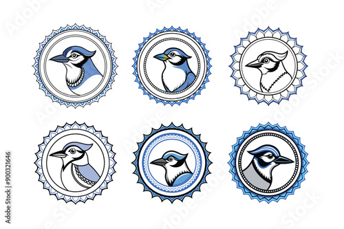 Logo of blue jay bird, labeled line art vector design illustration. photo