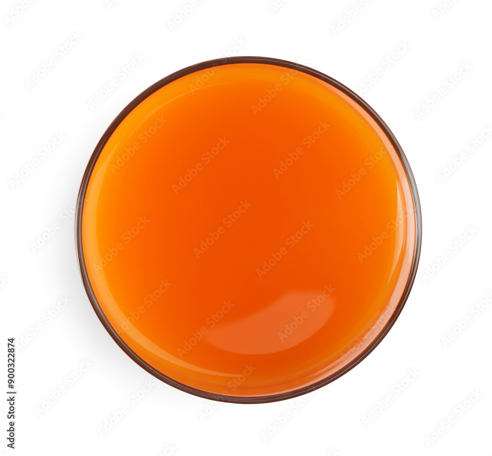 Healthy carrot juice in glass isolated on white, top view Healthy carrot juice in glass isolated on white, top view