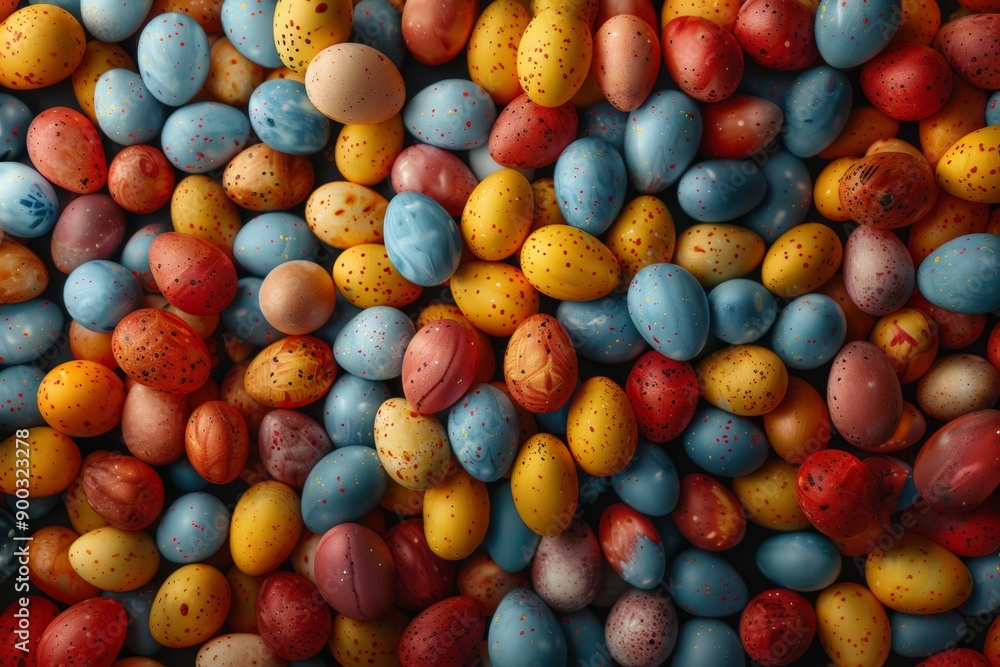 A vibrant assortment of chocolate eggs in various colors scattered on a surface, celebrating the festive spirit of Easter. A vibrant assortment of chocolate eggs in various colors scattered on a surface, celebrating the festive spirit of Easter.