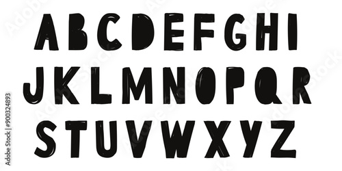 set of Playful letters. hand drawn Typography. Font For Kids And Games. Vector alphabet letters set, black script. Perfect for happy birthday design in childish style, for school