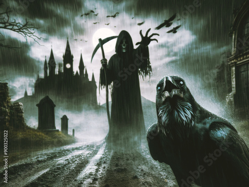 Ghost Crow Dark Horror Background./Dark Horror Background.	