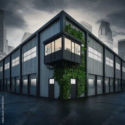 Modern Warehouse Exterior with Small Office Unit - Industrial Building Design. photo