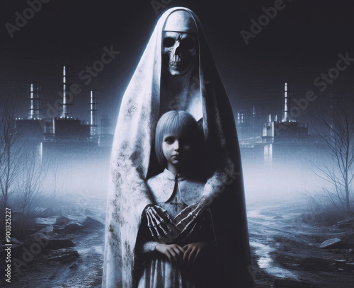 
Nun Ghost and Child Ghost/Dark Horror Background.