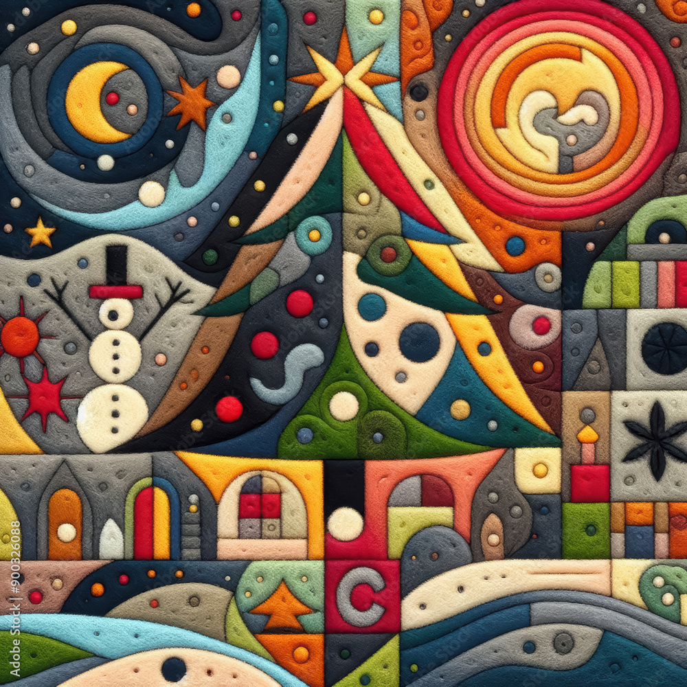 Fototapeta premium Felt art patchwork, christmas concept, colorful holiday