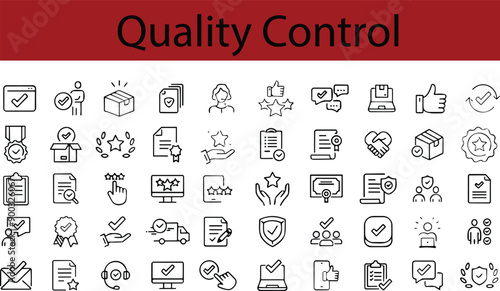 Quality control icons line set. inspect, manufacture, certificate. Approve line icons collection. Check marks, ticks, Document, Verification