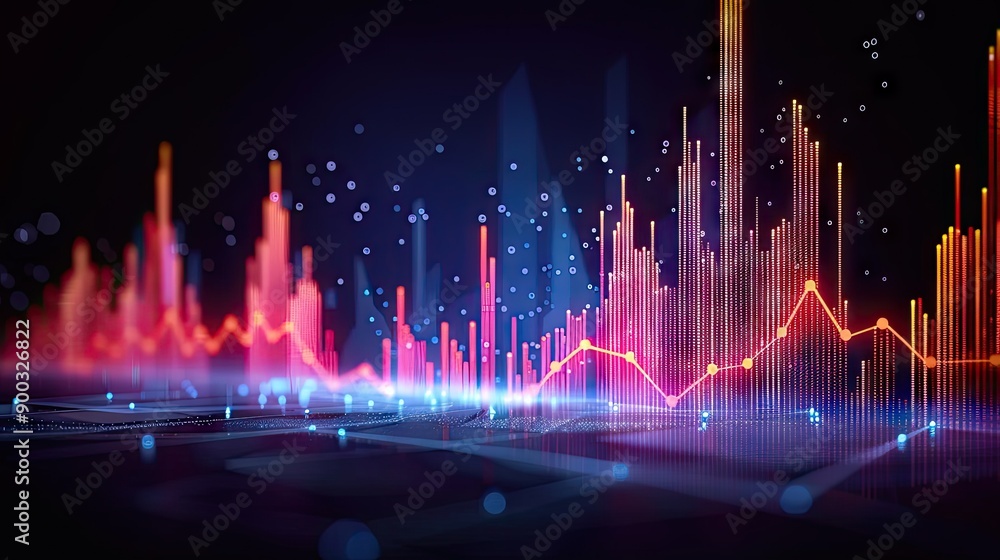Closeup financial chart with uptrend line candlestick graph in stock market on blue color monitor background Closeup financial chart with uptrend line candlestick graph in stock market on blue color monitor background