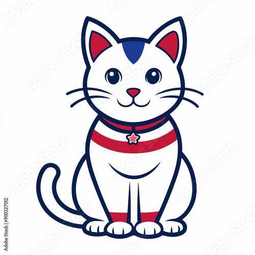 Vector Line Art of an American Cute Little Cat on White Background © Dalia