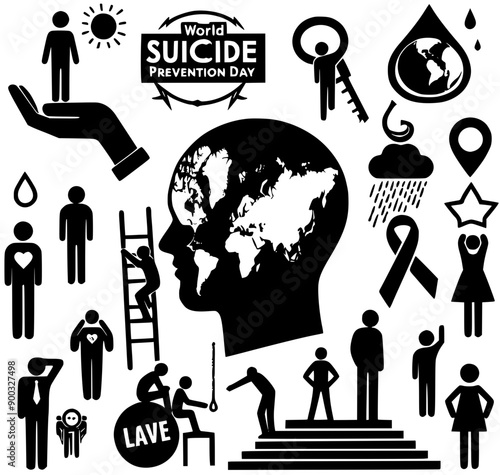 concept vector, silhouette of Suicide Prevention Day, set of Suicide Prevention Day