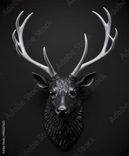 Wallpaper Mural Ornate antique deer head sculpture statue with detailed antlers, polished glossy artistic craftsmanship in wood carving. Great for decor. Torontodigital.ca