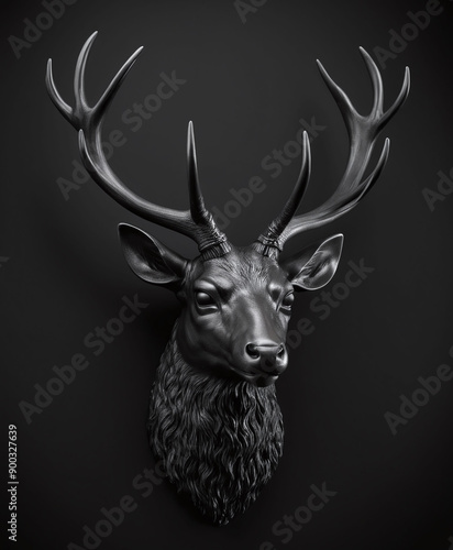 Wallpaper Mural Ornate antique deer head sculpture statue with detailed antlers, polished glossy artistic craftsmanship in wood carving. Great for decor. Torontodigital.ca