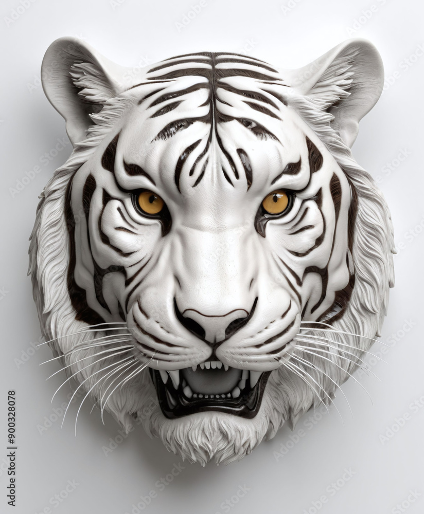tiger head statue on the wall, created from concrete, resin, 3D render, isolated in clean background tiger head statue on the wall, created from concrete, resin, 3D render, isolated in clean background