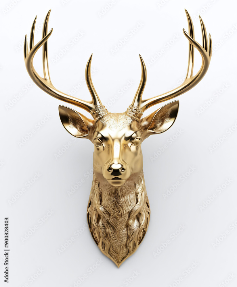 A close up of a yellow gold deer head isolated on a white background. luxurious holiday interior decorations A close up of a yellow gold deer head isolated on a white background. luxurious holiday interior decorations