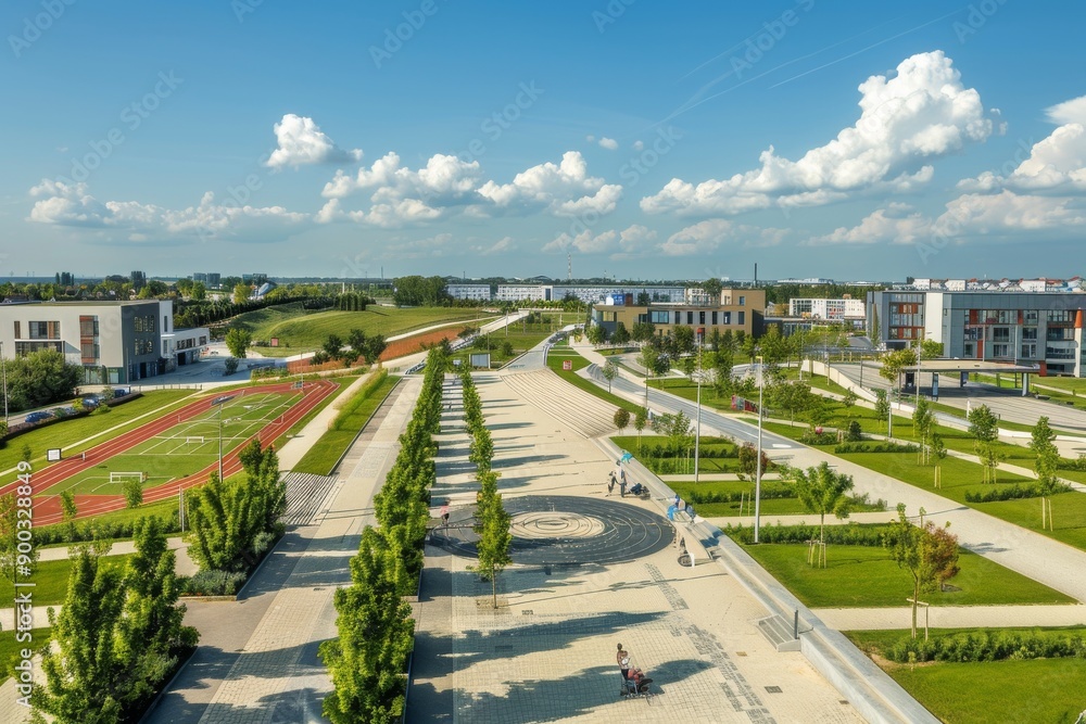 Fototapeta premium Modern Park with Athletic Facilities and Lush Greenery