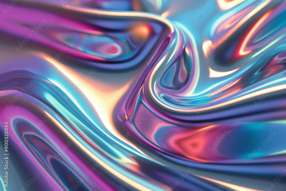 A closeup abstract image of iridescent swirling holographic texture with vibrant colors A closeup abstract image of iridescent swirling holographic texture with vibrant colors