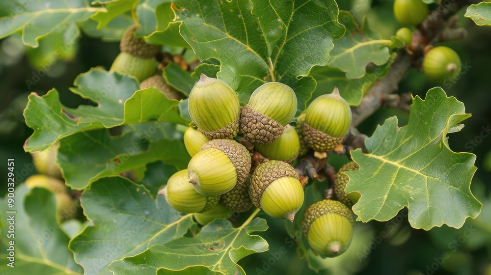 Obraz premium Oak (Quercus): Renowned for their strength and long life, oaks have lobed leaves and produce acorns. They provide essential support and habitat for a wide range of wildlife. 