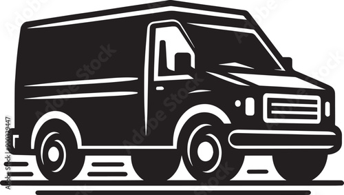Vintage Cargo Van silhouette flat vector illustration isolated on a white background