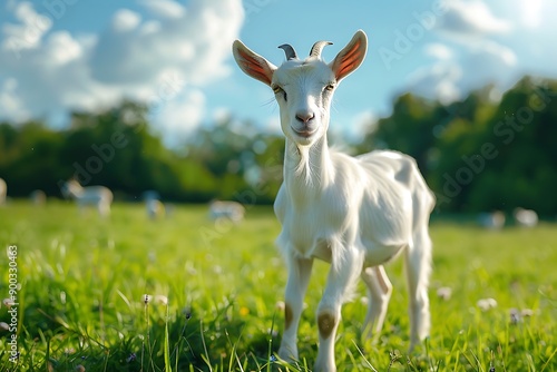 white goat on green grass