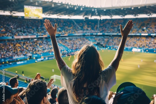 Woman cheering at a football match.