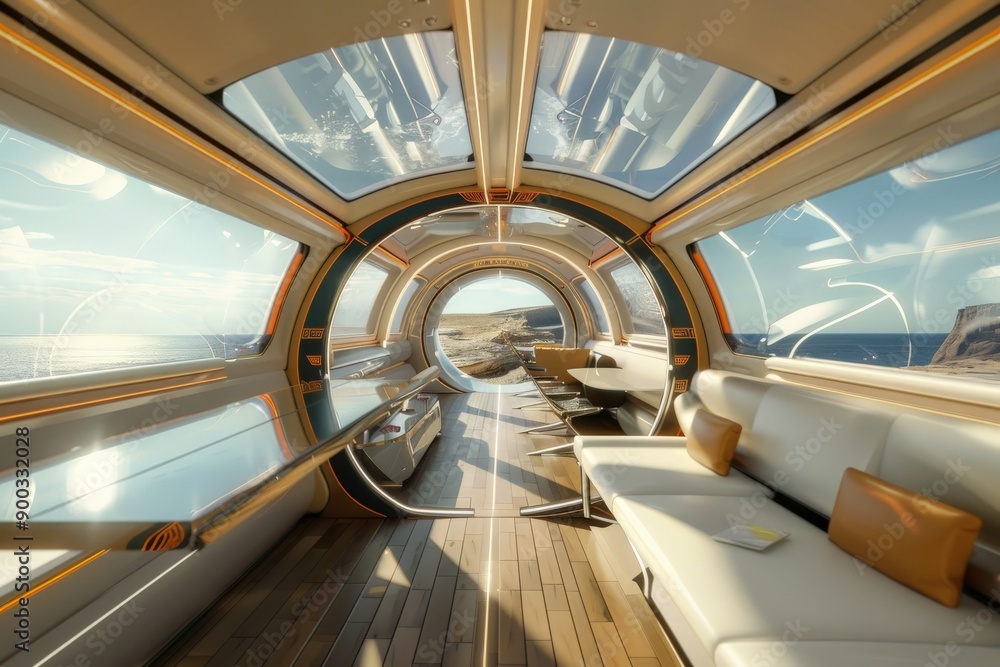 Fototapeta premium Futuristic Interior Design with Ocean View.