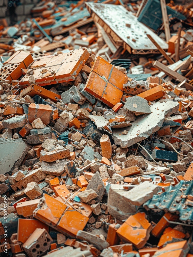 A pile of broken bricks and debris from a demolished building A pile of broken bricks and debris from a demolished building
