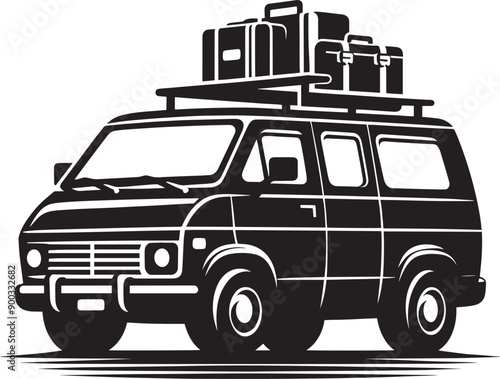 Vintage Cargo Van silhouette flat vector illustration isolated on a white background
