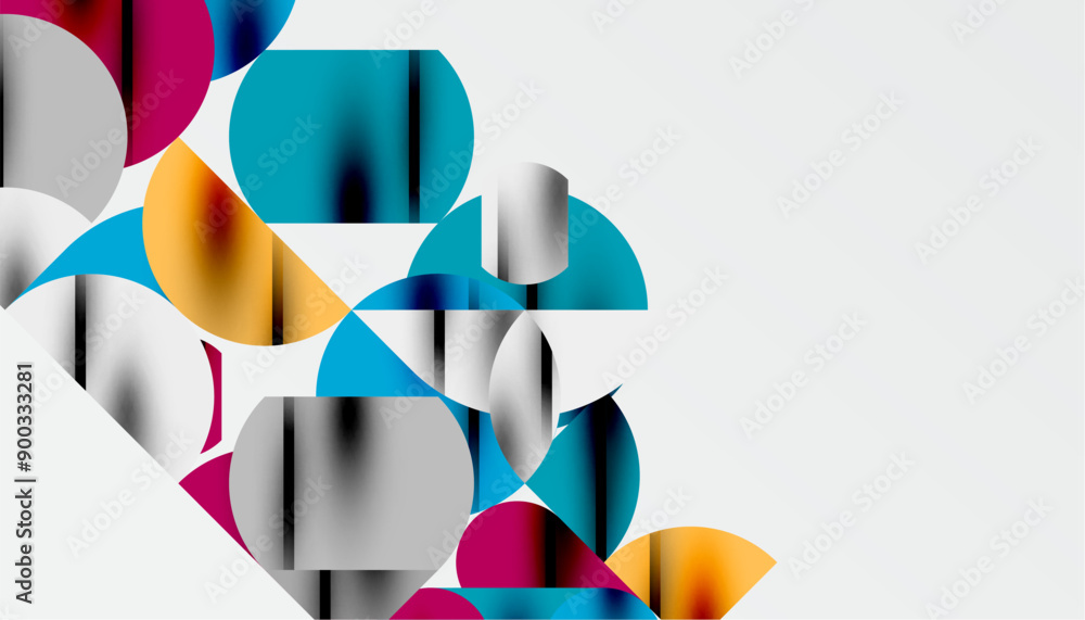 Color beautiful circles, semi circles, squares and round triangles. Geometric mosaic style pattern abstract background for wallpaper, banner, backdrop, card, book Illustration, landing page Color beautiful circles, semi circles, squares and round triangles. Geometric mosaic style pattern abstract background for wallpaper, banner, backdrop, card, book Illustration, landing page