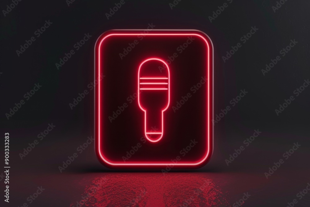 glowing neon letter q with microphone, 3D icon of microphone represents communication glowing neon letter q with microphone, 3D icon of microphone represents communication