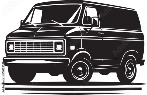 Vintage Cargo Van silhouette flat vector illustration isolated on a white background