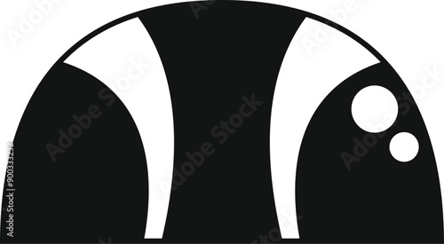 Simple black and white semicircle logo featuring stripes and circles