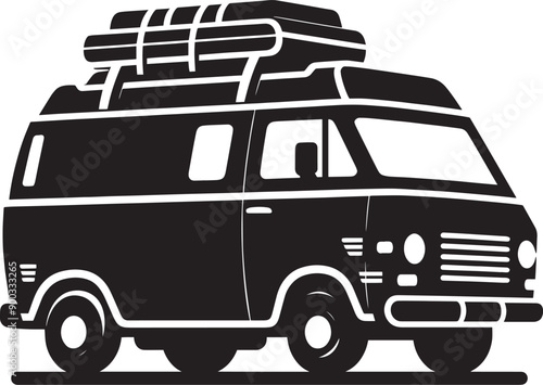 Vintage Cargo Van silhouette flat vector illustration isolated on a white background