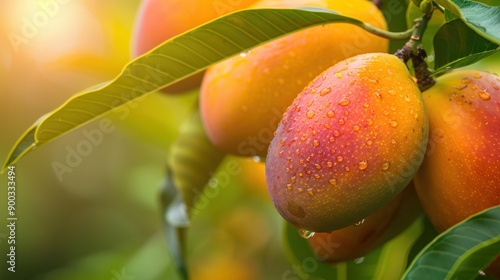 Mango (Mangifera indica): Tropical trees with broad leaves and sweet, juicy fruit, mangoes are prized for their delicious flavor and nutritional benefits, widely grown in warm climates. 