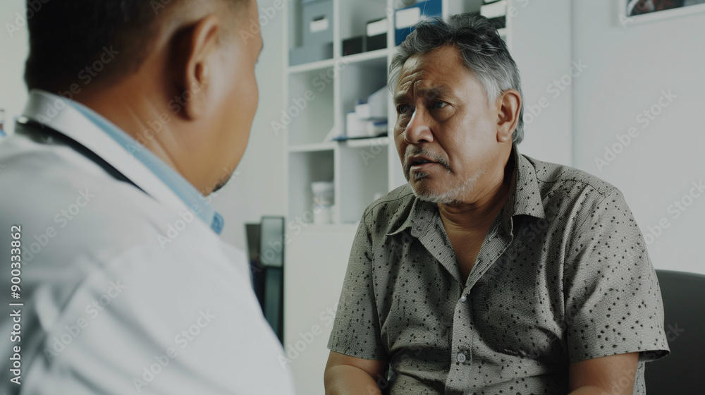 Fototapeta premium Indigenous male patient discussing with doctor