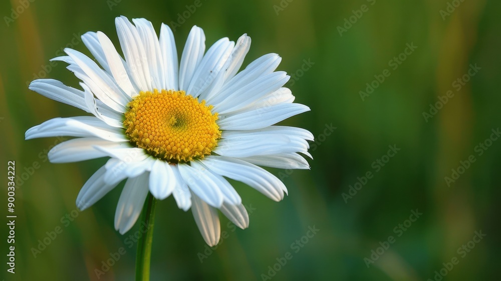 Fototapeta premium Daisy: Cheerful and pure, daisies embody innocence and childhood nostalgia, often evoking memories of playful days and the simple beauty of nature. 