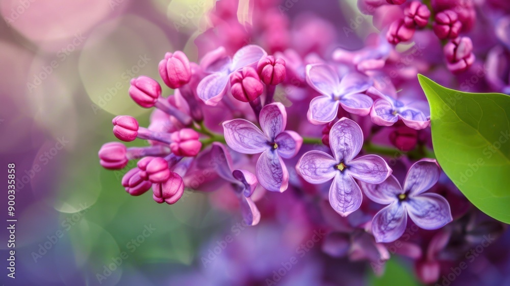 Fototapeta premium Lilac: With their enchanting fragrance and graceful blooms, lilacs symbolize youthful innocence and first love, emerging in early spring to create a nostalgic garden display. 