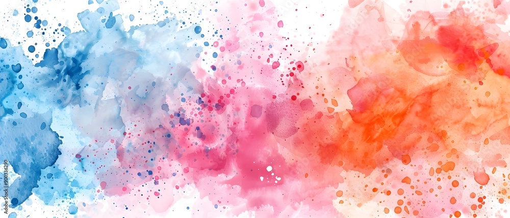 Fototapeta premium Abstract Watercolor Background with Blue, Pink, and Orange Splashes.