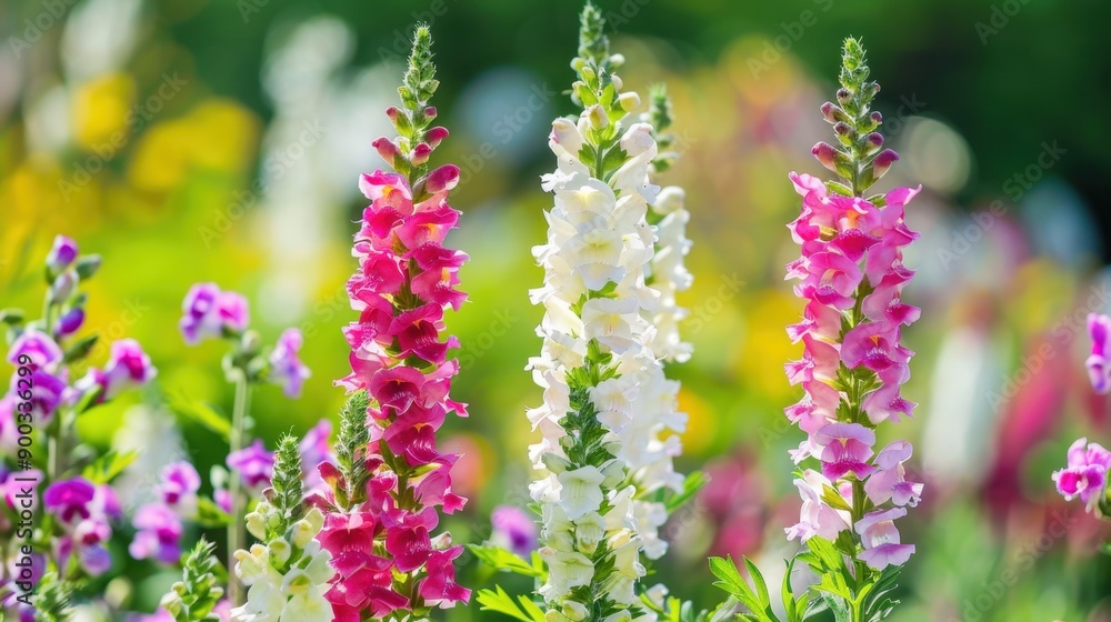 Fototapeta premium Snapdragon: Tall and dramatic, snapdragons symbolize strength and grace, adding a bold touch to flower arrangements with their unique and elegant blooms.