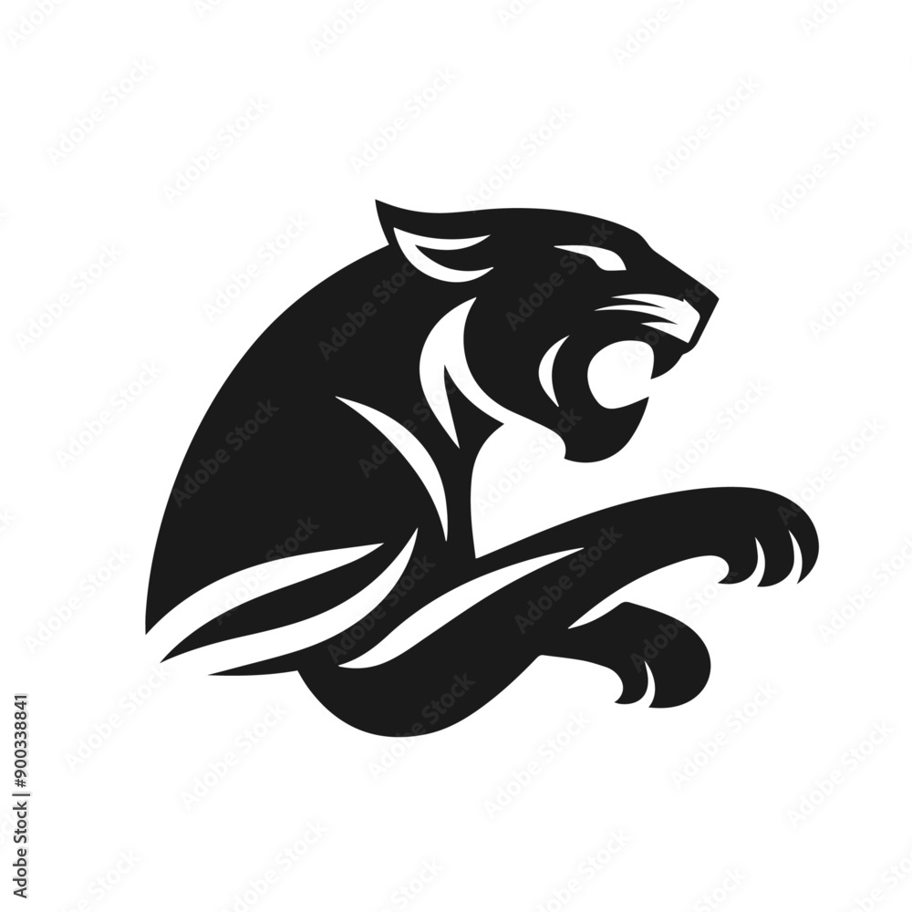 Fototapeta premium Clean black and white vector silhouette of a Jaguar on white background