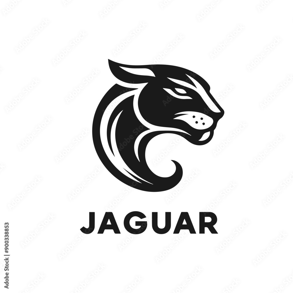 Clean black and white vector silhouette of a Jaguar on white background Clean black and white vector silhouette of a Jaguar on white background