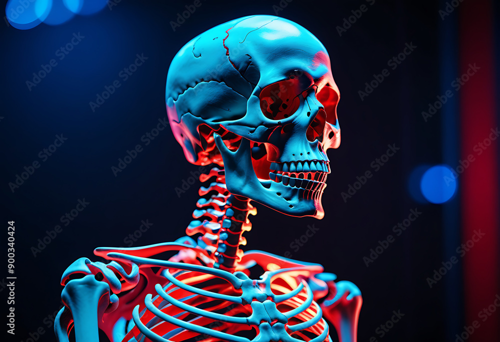 abstract depiction human skeleton glowing red blue light high resolution high details vibrant abstract depiction human skeleton glowing red blue light high resolution high details vibrant