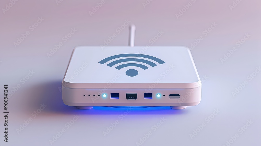 Capture a portable WiFi hotspot device with signal waves, set against a white background to symbolize mobile and flexible internet access. Capture a portable WiFi hotspot device with signal waves, set against a white background to symbolize mobile and flexible internet access.