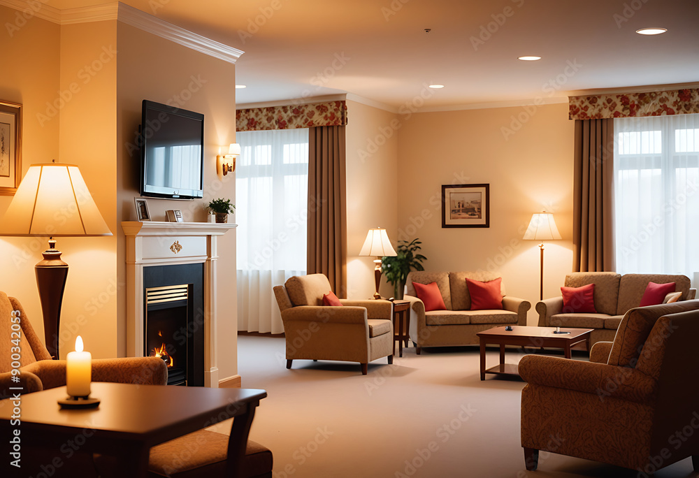 Fototapeta premium retirement home interior soft lighting conveying comfortable retirement living high resolution high details vibrant