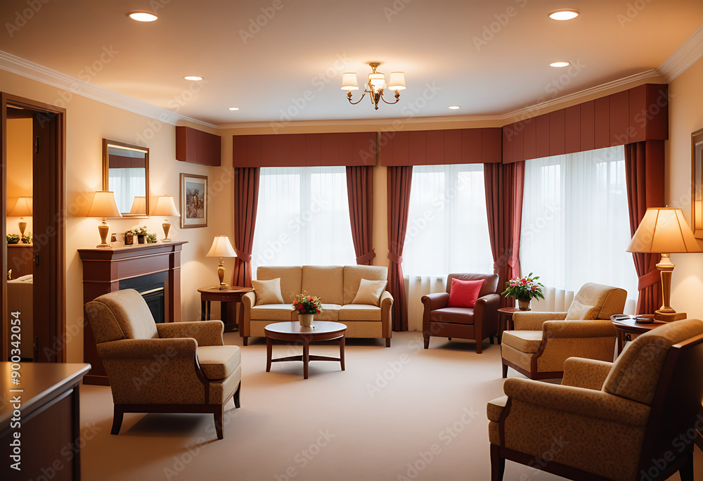 Fototapeta premium retirement home interior soft lighting conveying comfortable retirement living high resolution high details vibrant